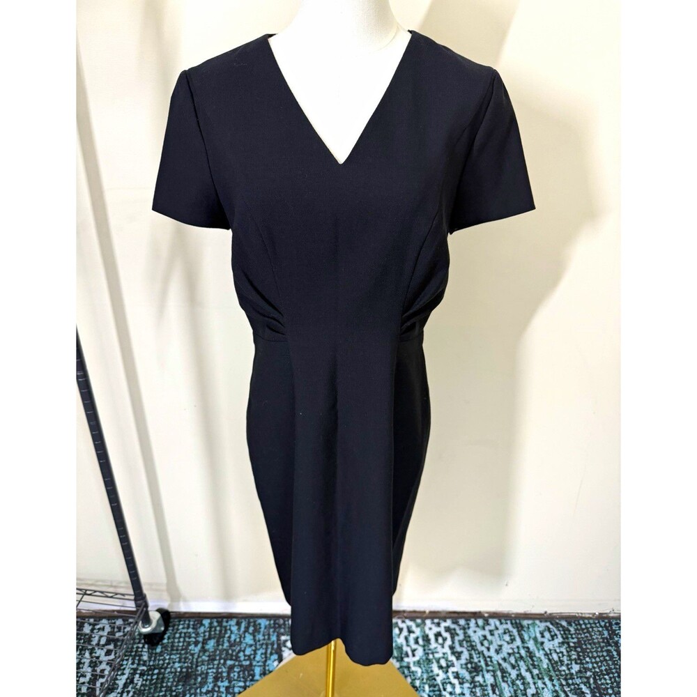 BOSS Womens Black Sheath Dress 6 V-Neck Short Sleeve Knee Length Zip Zipper 530